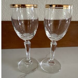 Vintage 1970s Gold Rim Wine Glasses,  Set of 2 MCM